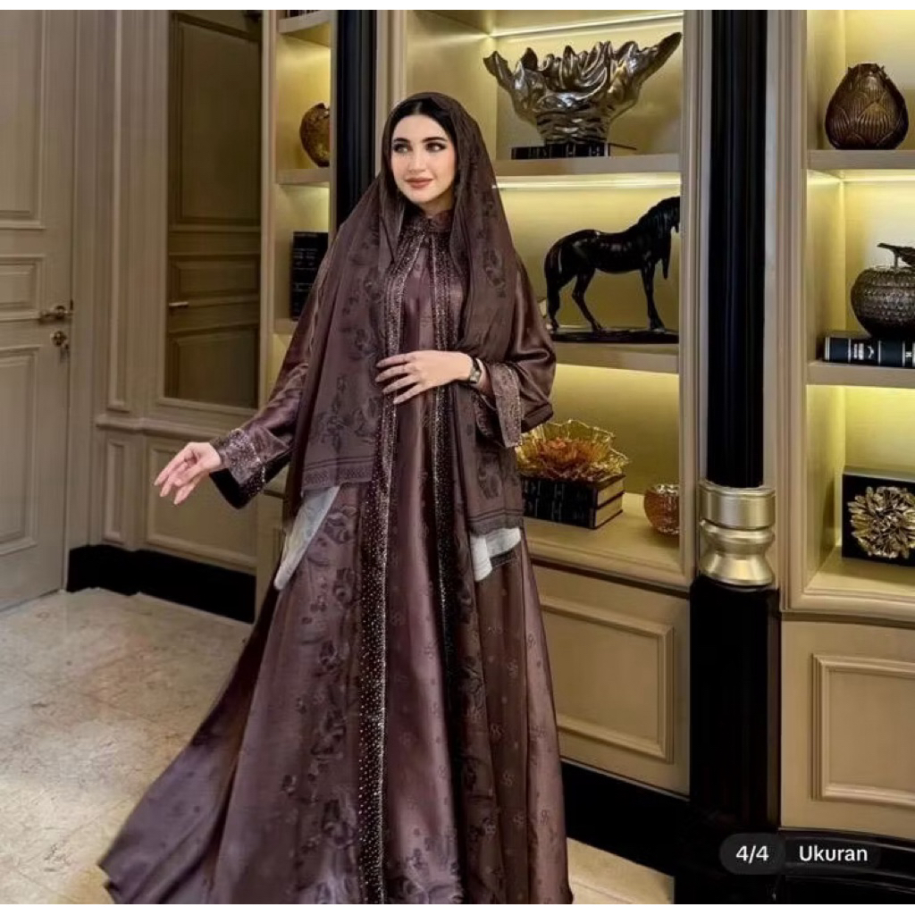 SHELLA SAUKIA READY GAMIS HEKTAR MONOGRAM SET HIJAB SHELLASAUKIA ORI