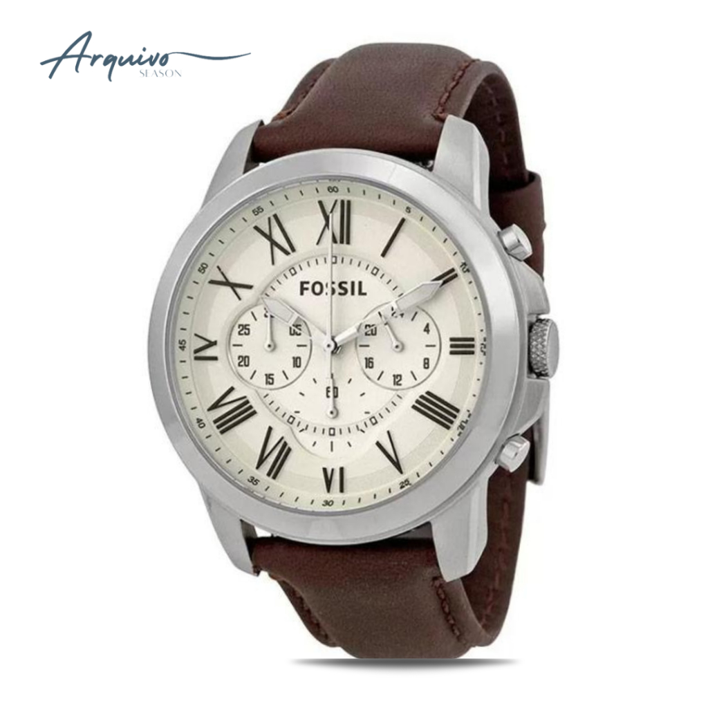 Jam Tangan Fossil Pria Grant Chronograph Kulit Brown Casual Original FS4735