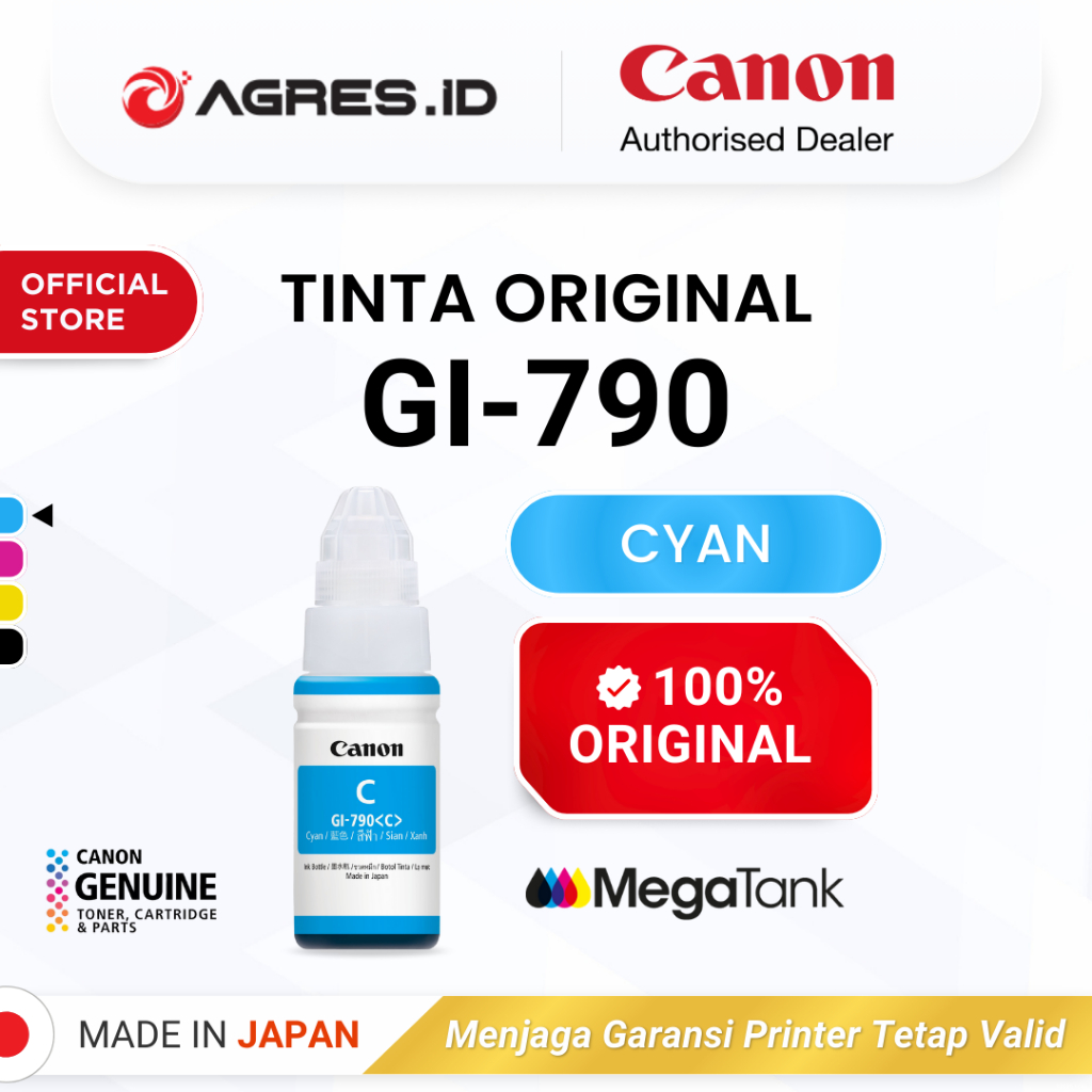 100% ORIGINAL Tinta Canon GI 790 Cyan - Printer G1010 G2010 G3010 G4010 - Tinta Asli