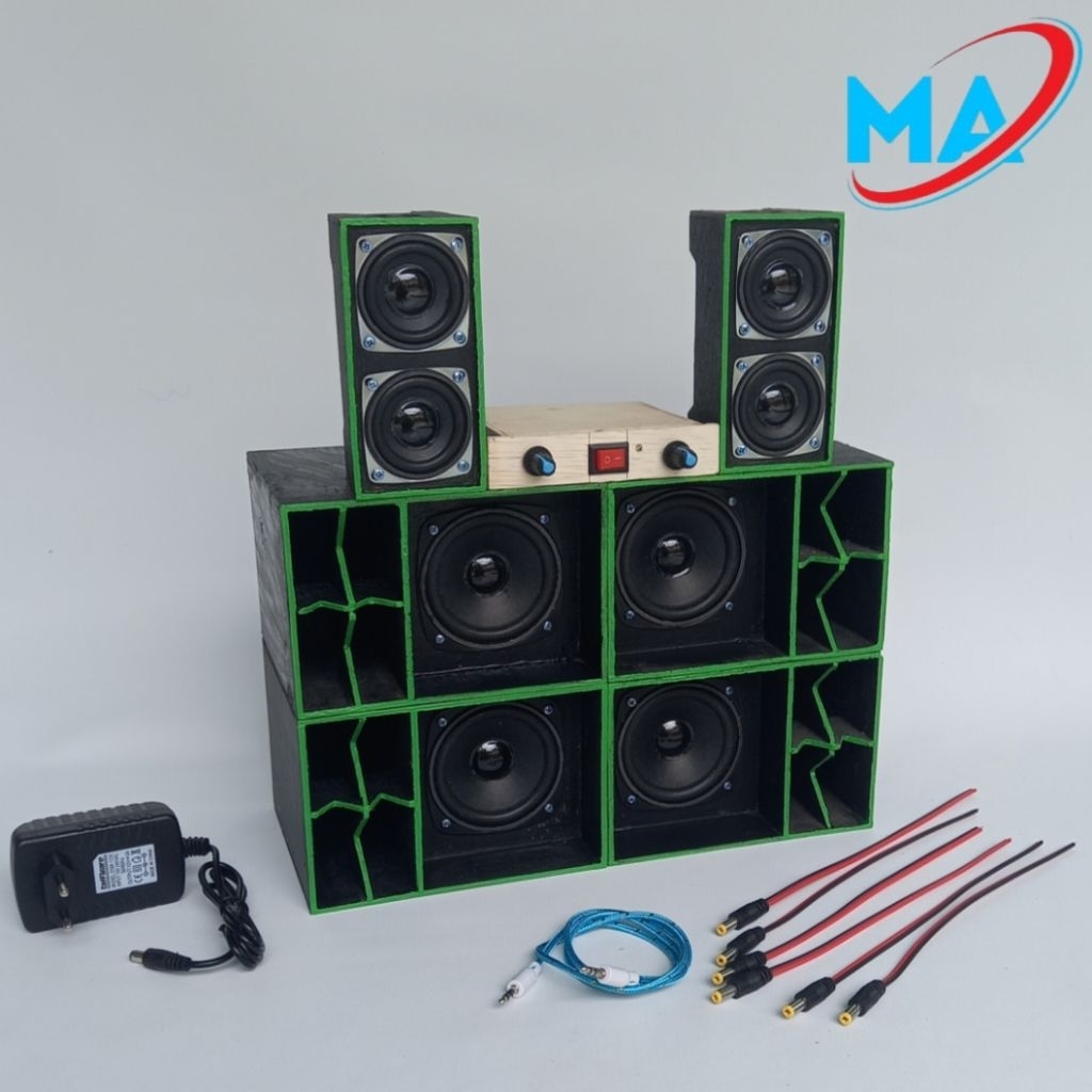 sound sistem miniatur full set ( 4 SUB CBS, 4 SPIKER LINE ARRAY, HITAM) POWER 12VOLT FREE ADAPTOR DA