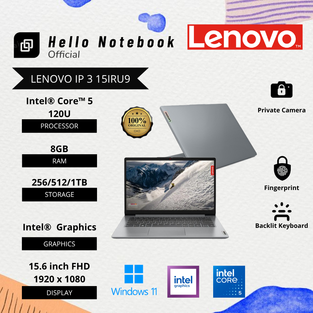 Laptop Baru Lenovo Ideapad 3 Intel Core 5 120u (12Cpus, up to 5,0Ghz) SSD