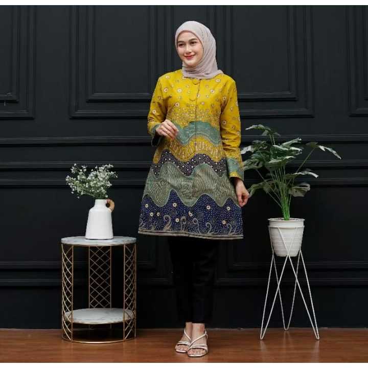Batik Tunik Premium Berlapis Puring Trikot Batik Atasan Wanita Terbaru Full Katun