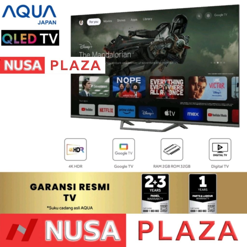 TV AQUA 65 QLED 4K HDR GOOGLE TV / QLED 65 Inch Google TV AQT-65S80EUX (KHUSUS MEDAN)