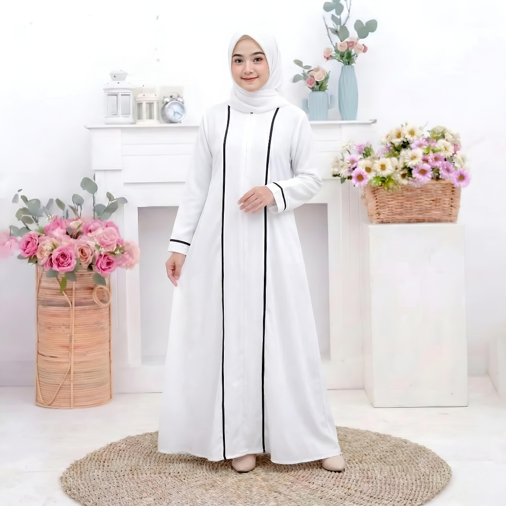 Abaya Putih Gamis Muslimah Crinkle High Quality Grade A Pakaian Muslim Wanita Terbaru 2026