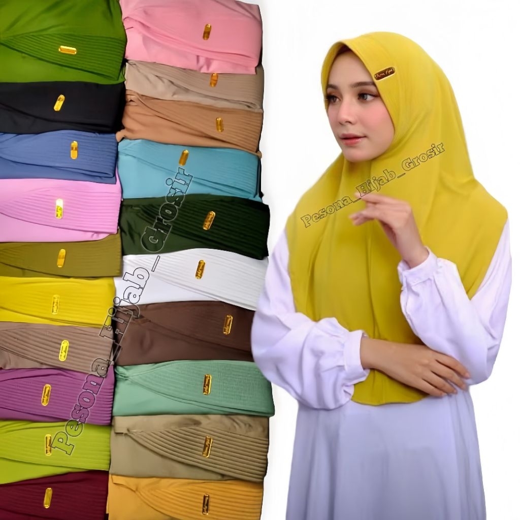 Hijab Instan Bergo Hamidah size L Label Akrilik Gold Jilbab instan Premium