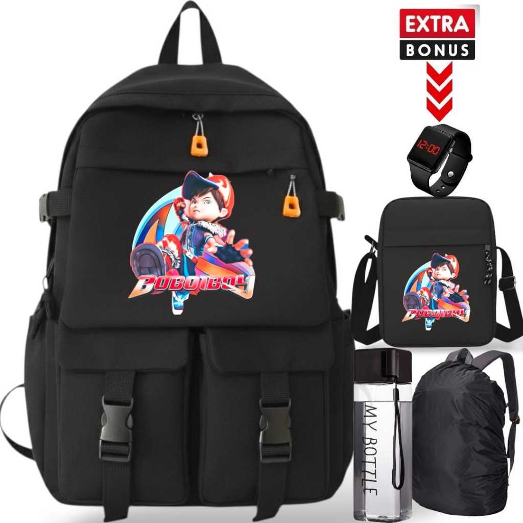 Tas Ransel Sekolah Anak Fashion Motif Krater BOBOIBOY TR 5017 Free Hadiah Jam Botlle Cover Anti air