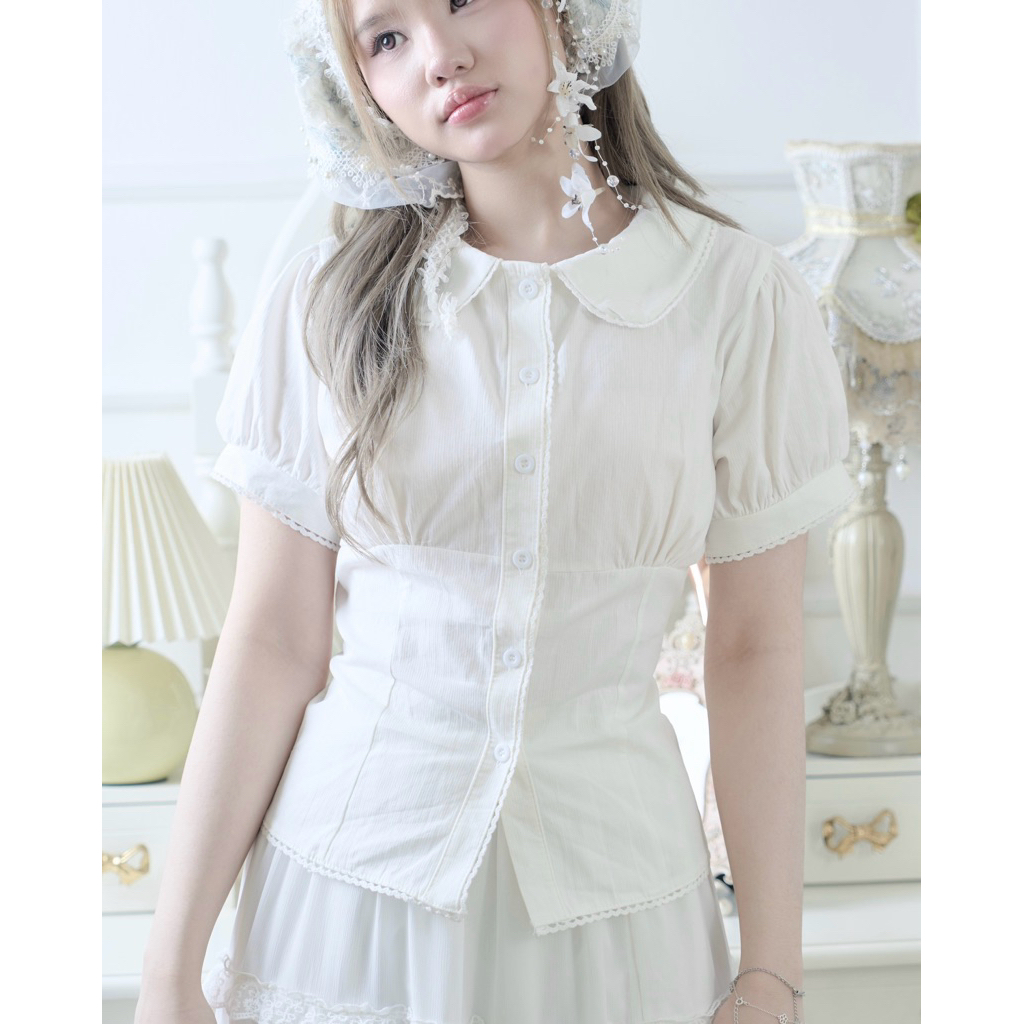 DEAR ANGEL, Noelle white round-collared top / blouse