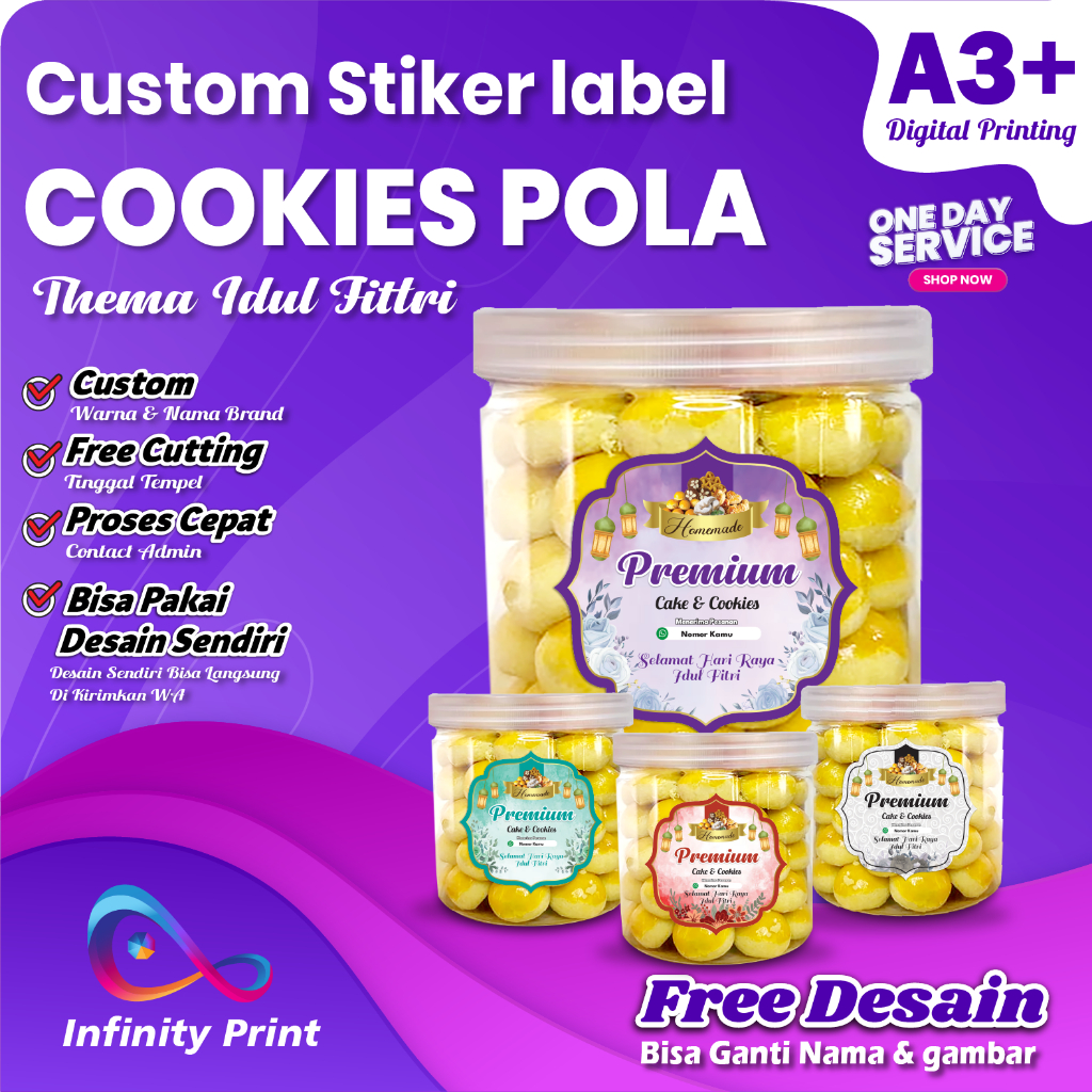 Stiker Toples Tabung Thema idul fitri / stiker idul fitri / stiker cookies idulfitri /stiker murah j