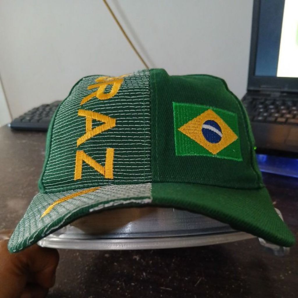 Topi bahan denim warna hijau pekat big logo bordir BR421L second Original allsize stelan Velcro lost