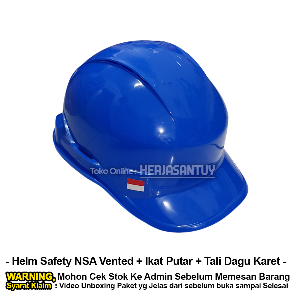 Helm Safety Proyek NSA Vented Biru + Ikat Kepala Putar + Tali Dagu Karet SNI model Baseball Cap