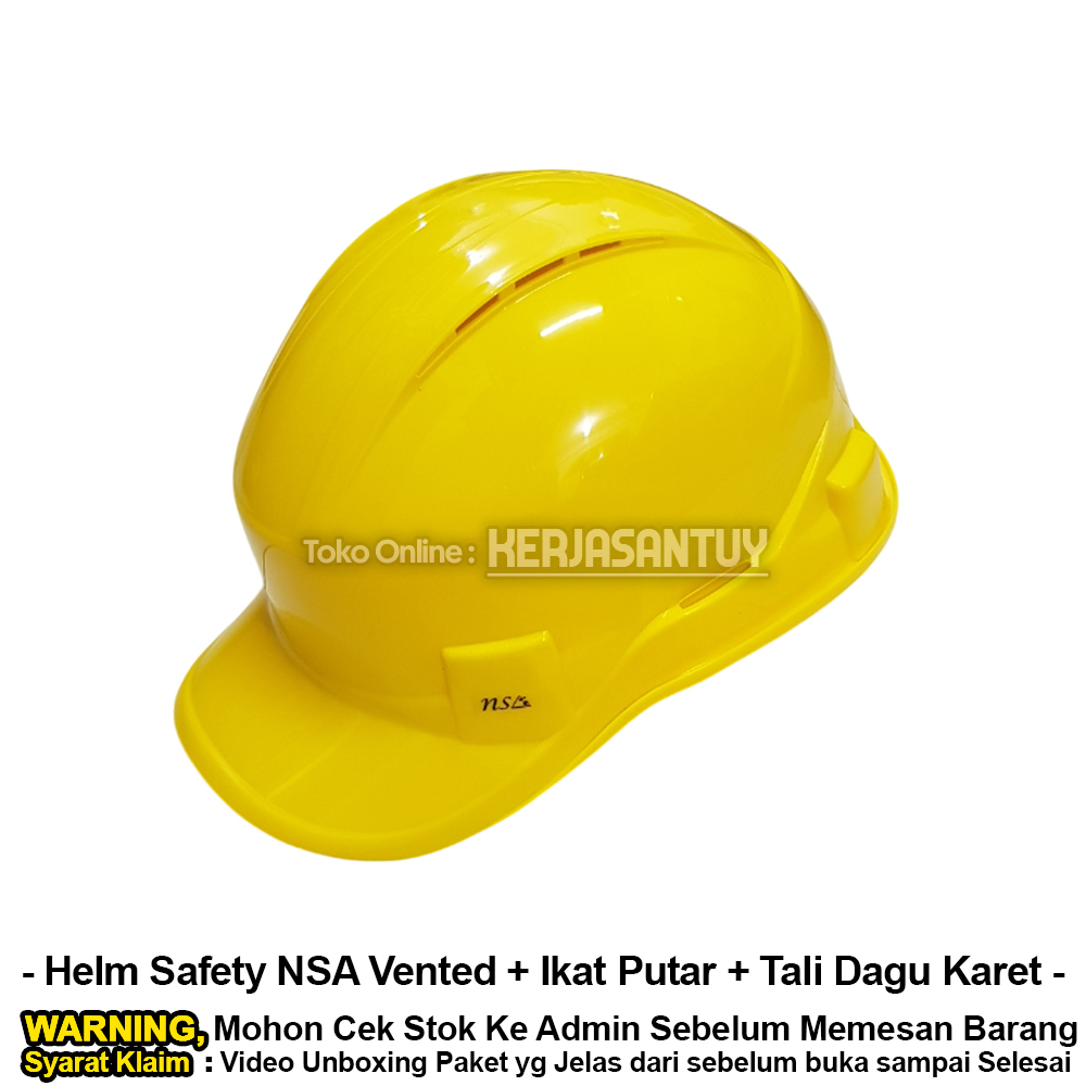 Helm Safety Proyek NSA Vented Kuning + Ikat Kepala Putar + Tali Dagu Karet SNI model Baseball Cap
