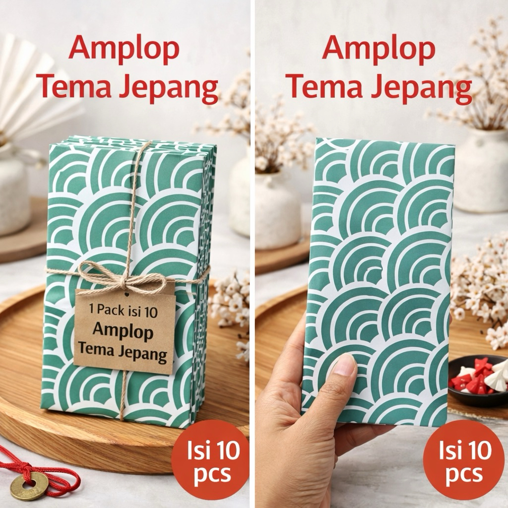 Amplop Set Tema Jepang Motif Ombak Hijau
