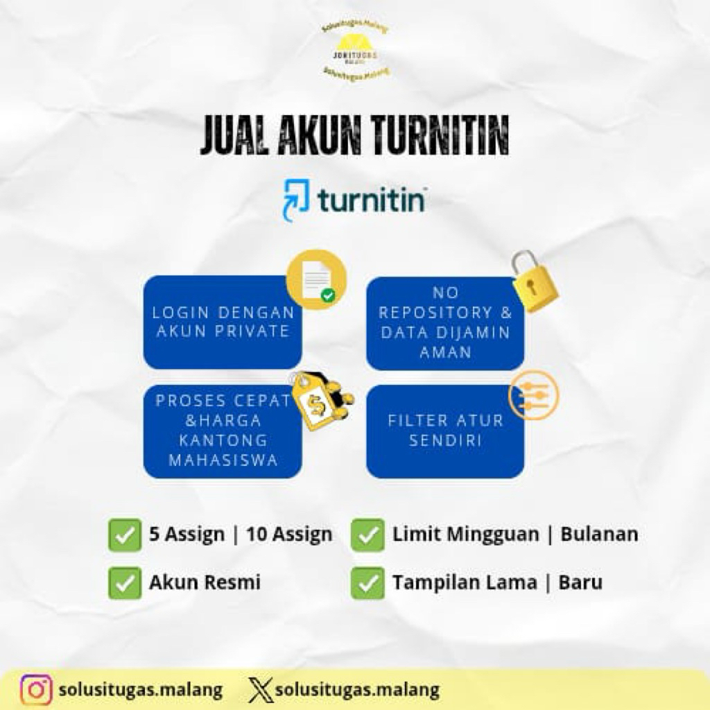 akun TURNITIN real 100++%.No REPOSITORY.cek PLAGIARISME.fast respon cek sendiri pasti aman.bebas FIL