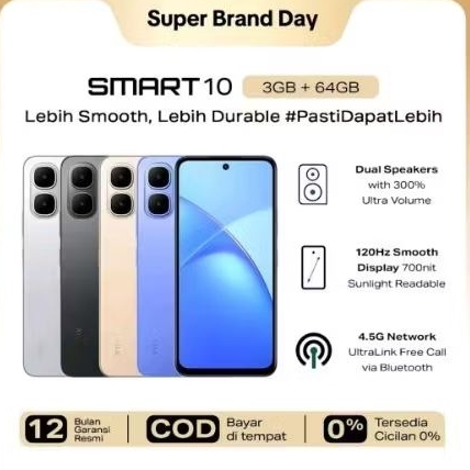 Infinix Smart 10 - 4GB RAM 128GB, Tahan Air, Tampilan 120Hz
