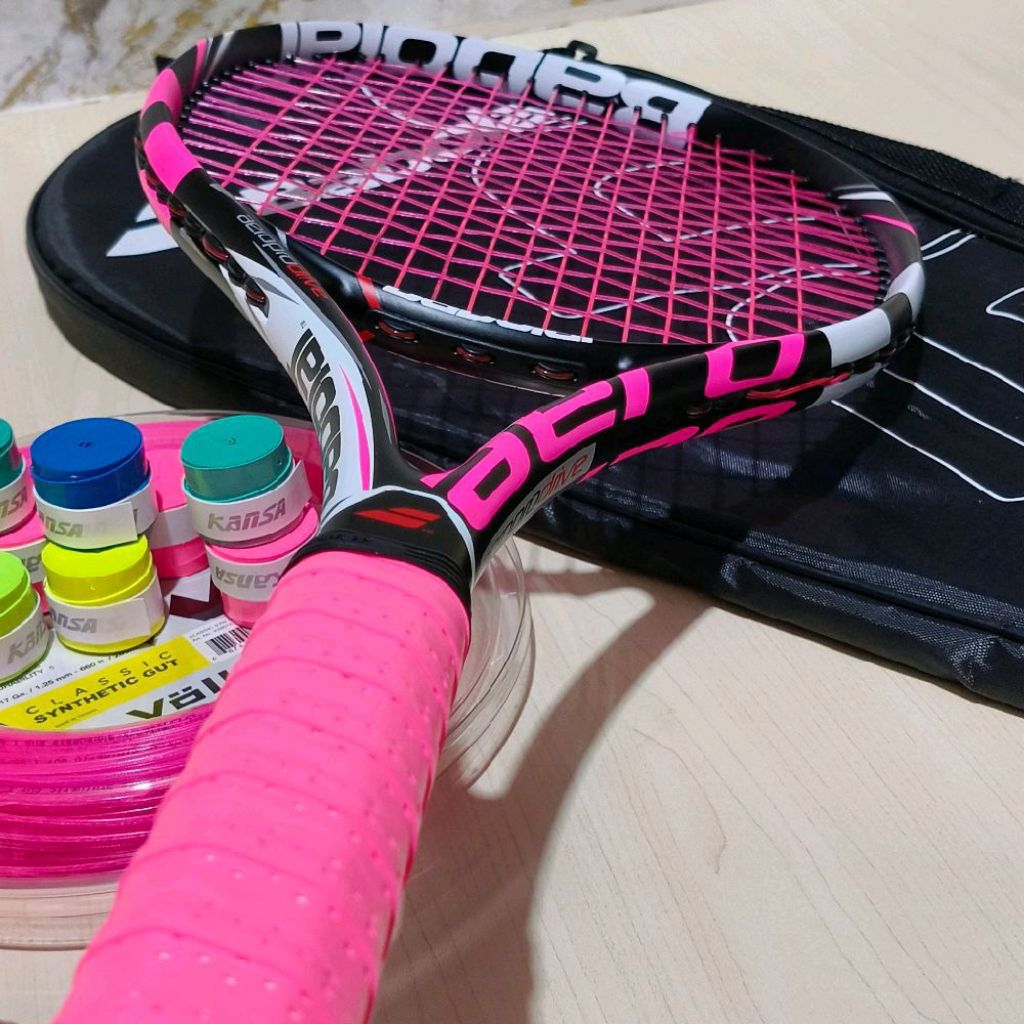 Raket Tenis Wanita Babolat  Aero pro Drive Senar Volki Sintetic Ping Cerah  Lengkap Tinggal Pakai Ad