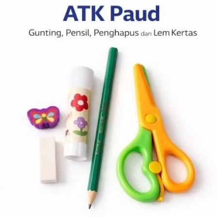 ATK Paud ( Pensil, Penghapus, Lem Kertas, Gunting Kertas )
