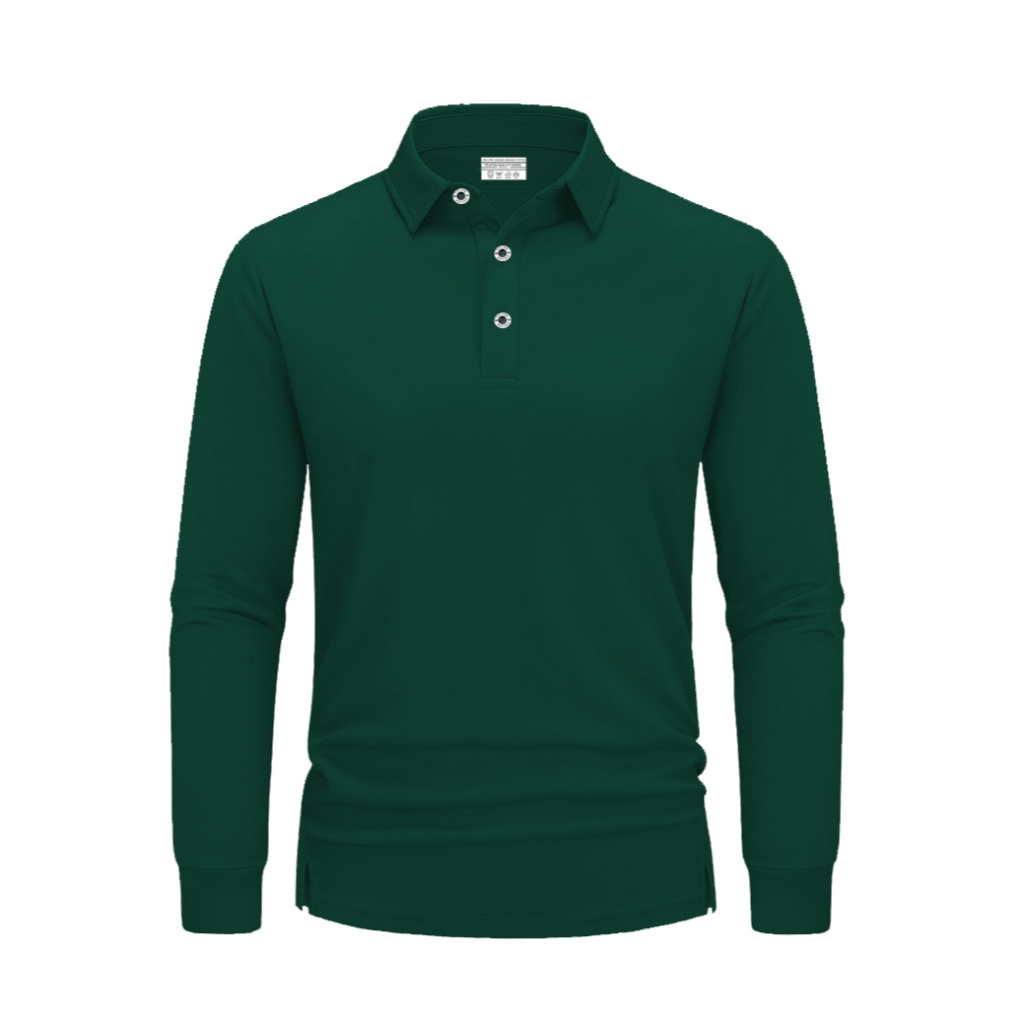 Style Cotton - Kaos Polo Kerah Lengan Panjang Polos Motif HIJAU BOTOL T-shirt Casual Unisex QQQQ Pri