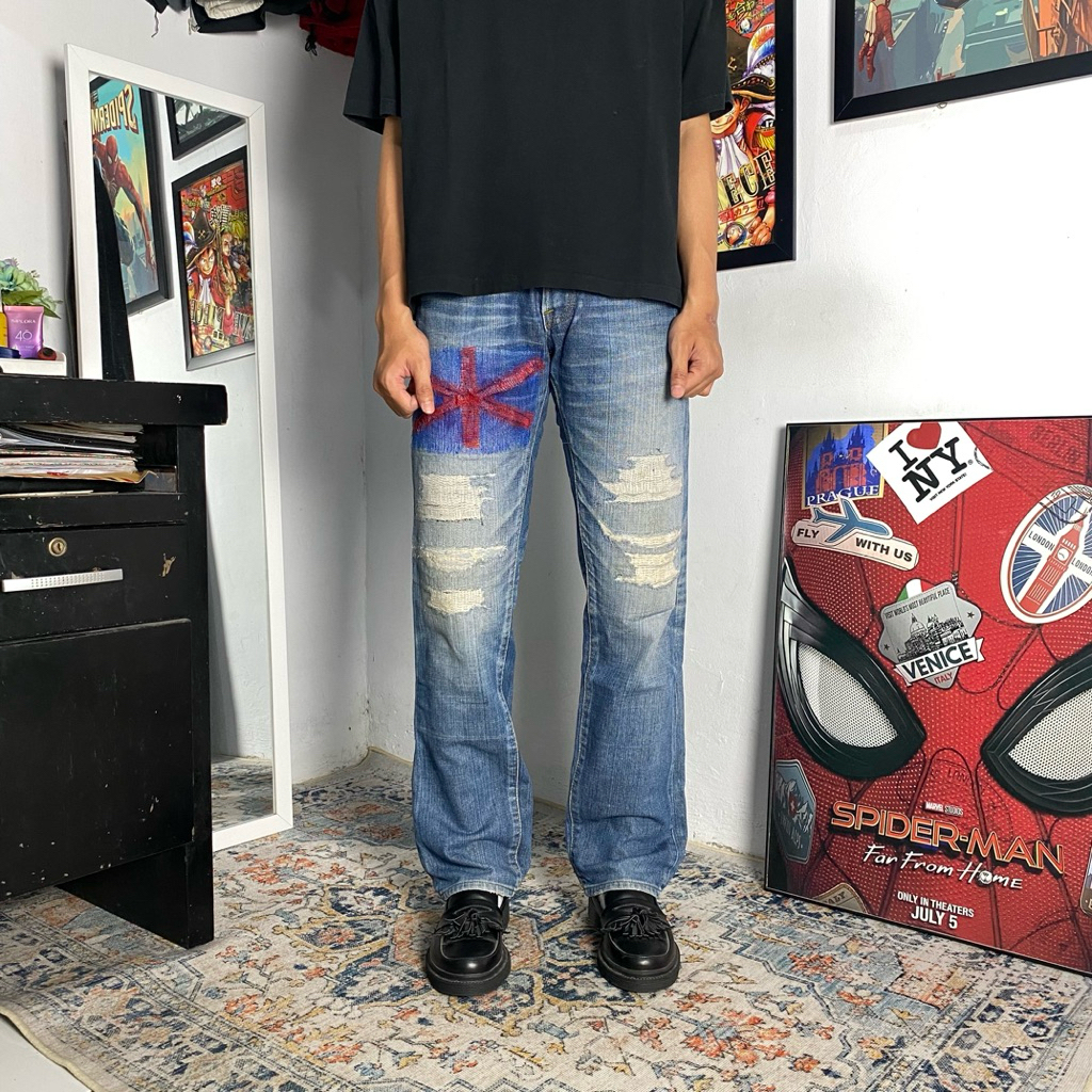 LIVES 501 REWORK RIPPED BLUE JEANS