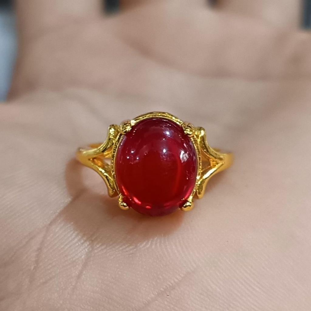 perhiasan cincin batu permata merah delima rieng koin asli