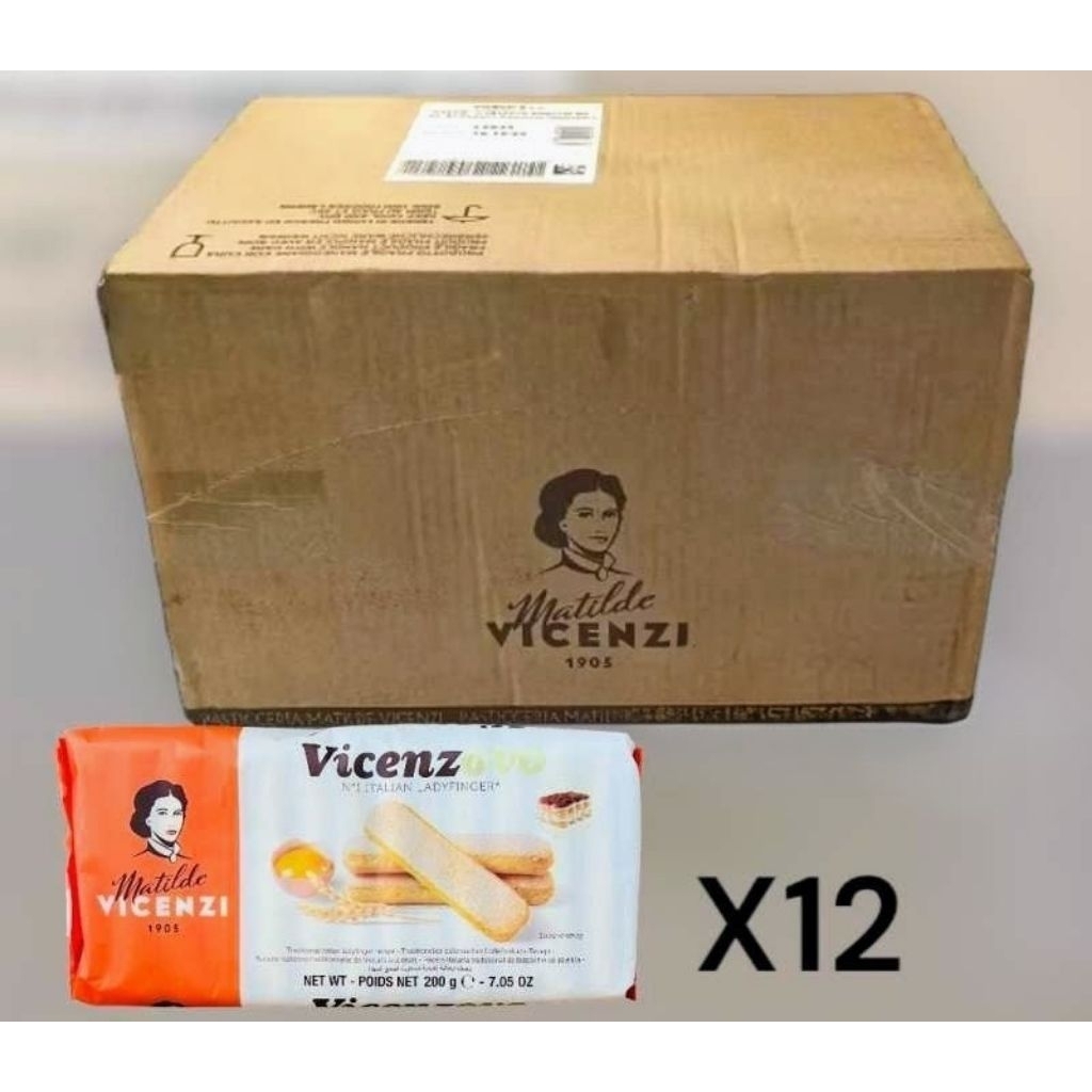VINCENZOVO LADY FINGER 1KARTON ISI 12PCS / BISCUIT LADY FINGER VINCENZOVO/ BISCUIT TIRAMISU 1KARTON 