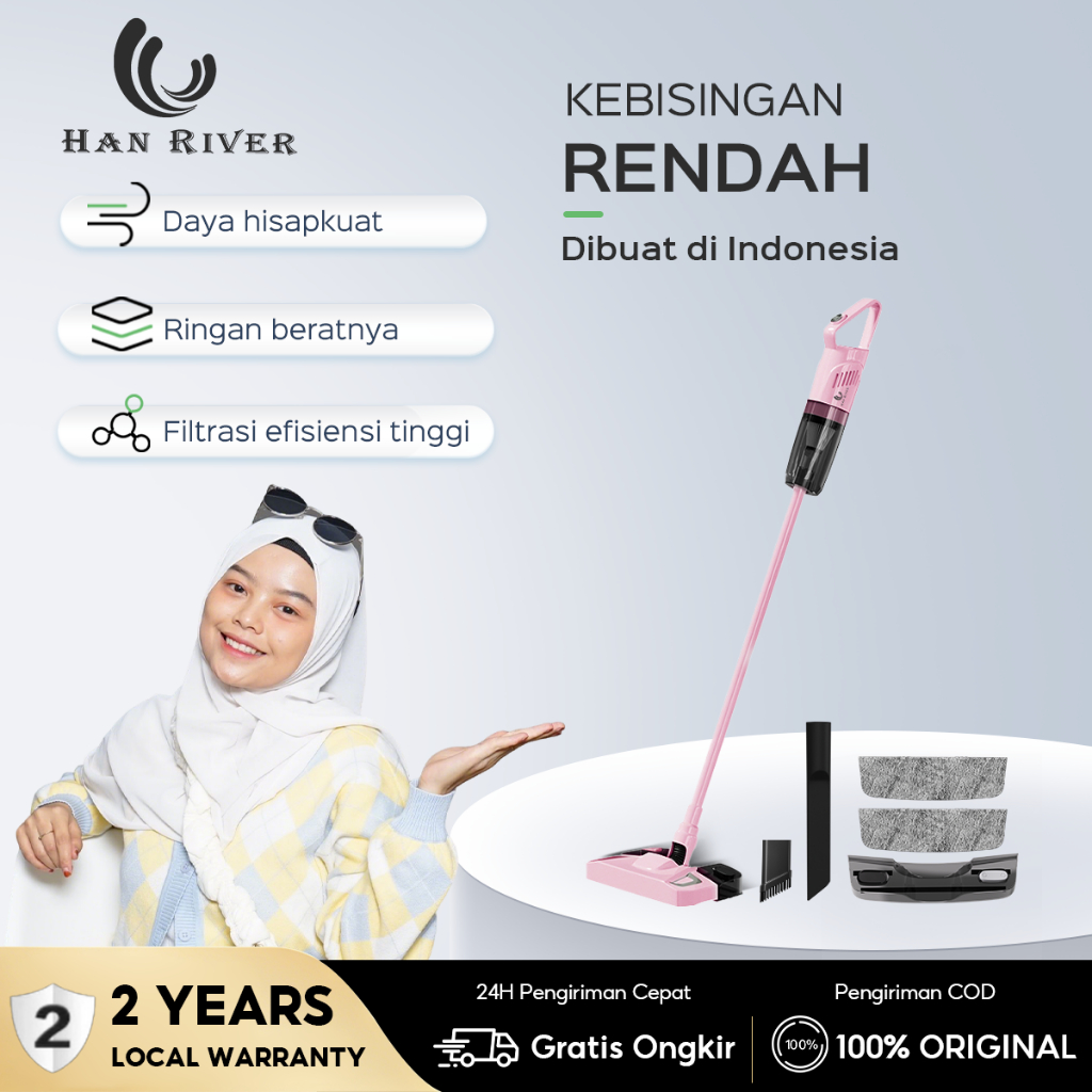 HAN RIVER Vacuum Cleaner Portable 20000Pa Kuat Hisap Dan Mengepel 5 In 1 Cordless Penyedot Debu
