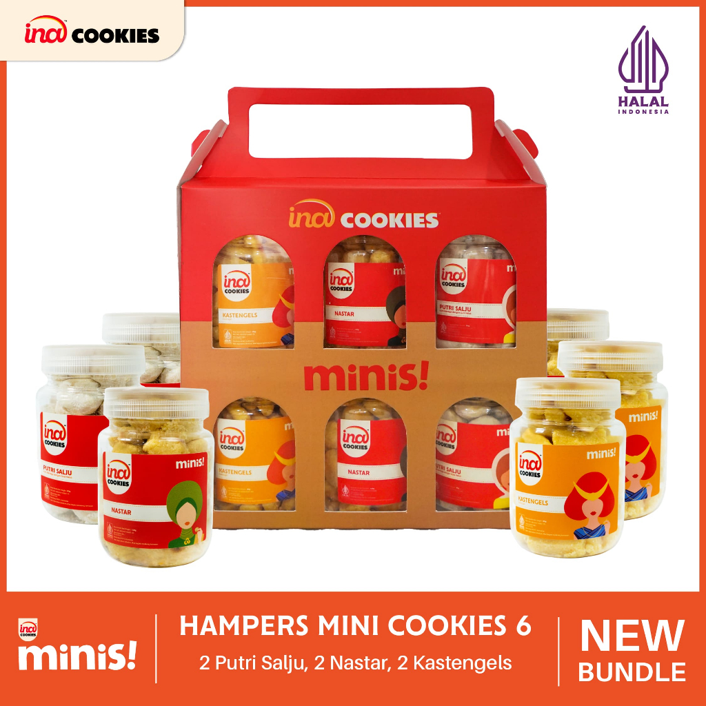 Hampers Ina Minis Paket Hampers Berisi Enam Toples Kue Kering Nastar, Kastengel, dan Putri Salju 6 T