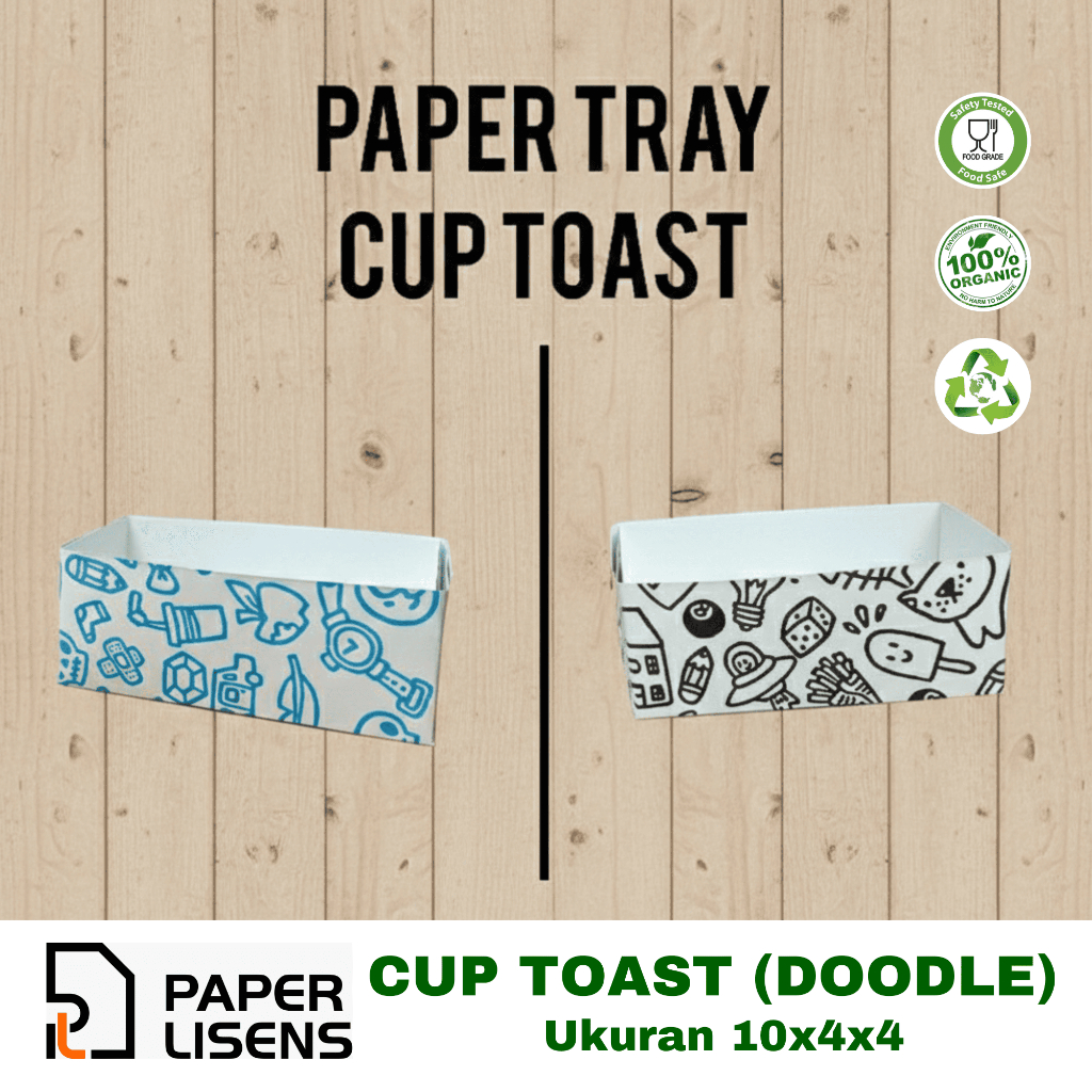 (100 pcs) Box Toast Small (KECIL) Motif Doodle/ Kotak Toast Kecil/Paper tray Dine in/Cup Toast