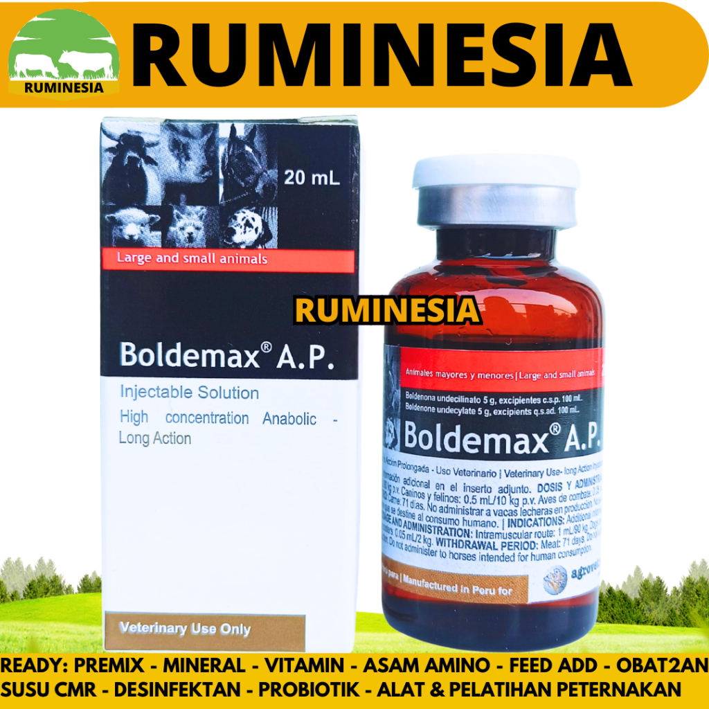 BOLDEMAX AP 20ML AGROVET - Obat Pemacu Pertumbuhan & Penggemukan Hewan Sapi Kuda Kambing Babi Anjing