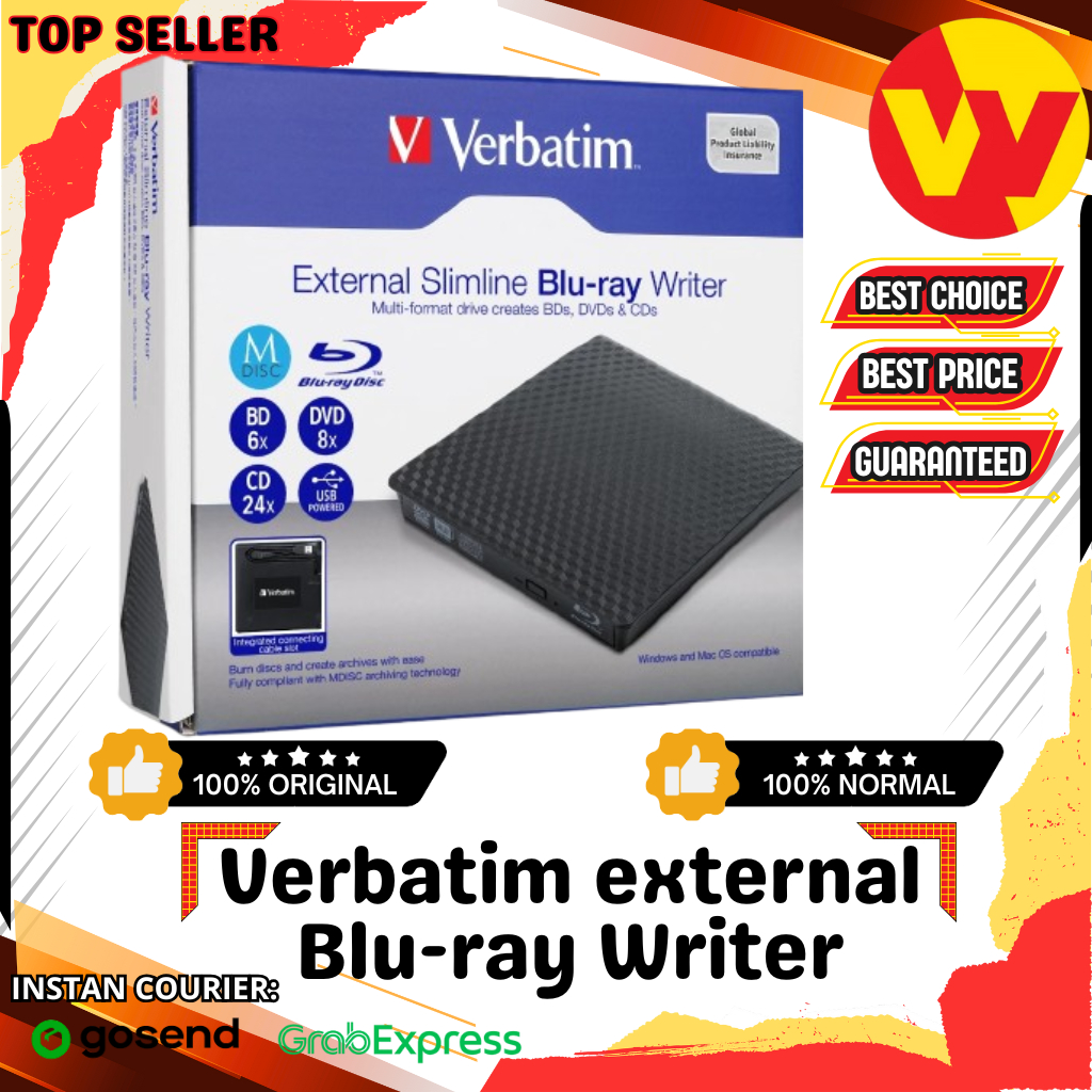 Verbatim External Slimline USB 3.0 Blu‑ray/BLuray Writer/BD Writer