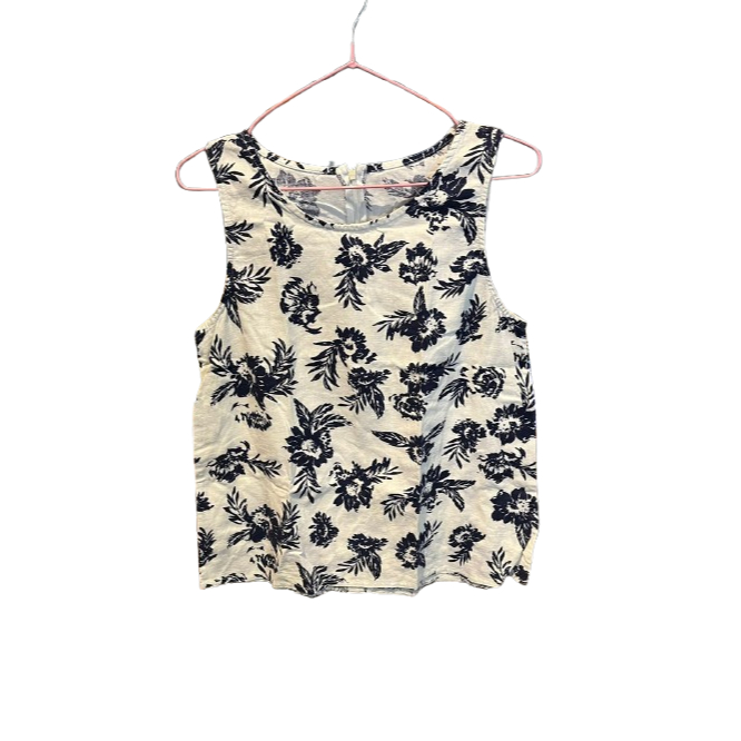 Baju Casual Wanita Tanpa Lengan Motif Bunga Navy Putih