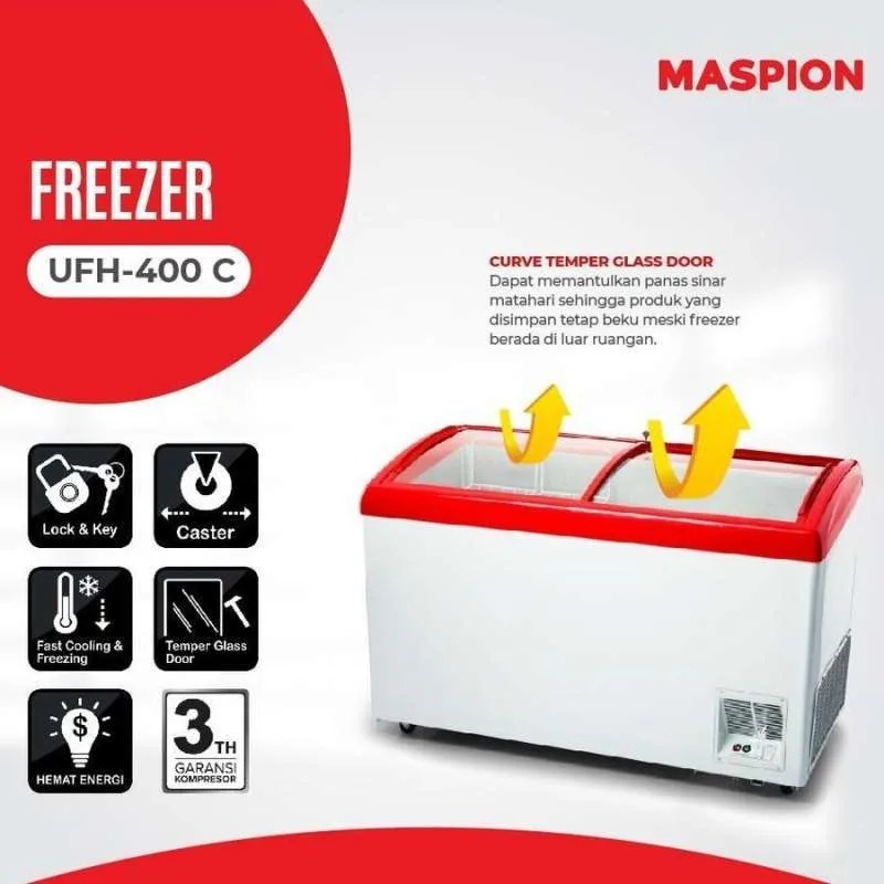 CHEST FREEZER 400 LITER MASPION UFH-400C SLIDING GLASS/UFH-400 C