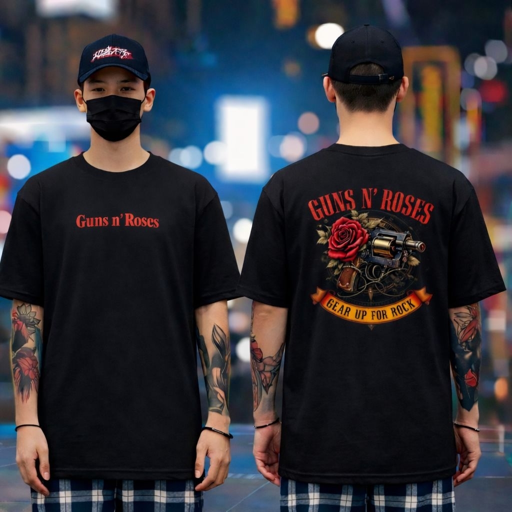 Atasan baju dewasa kaos combed ,gambar GUNS N ROSES,metal band ,fashion distro oblong cowok