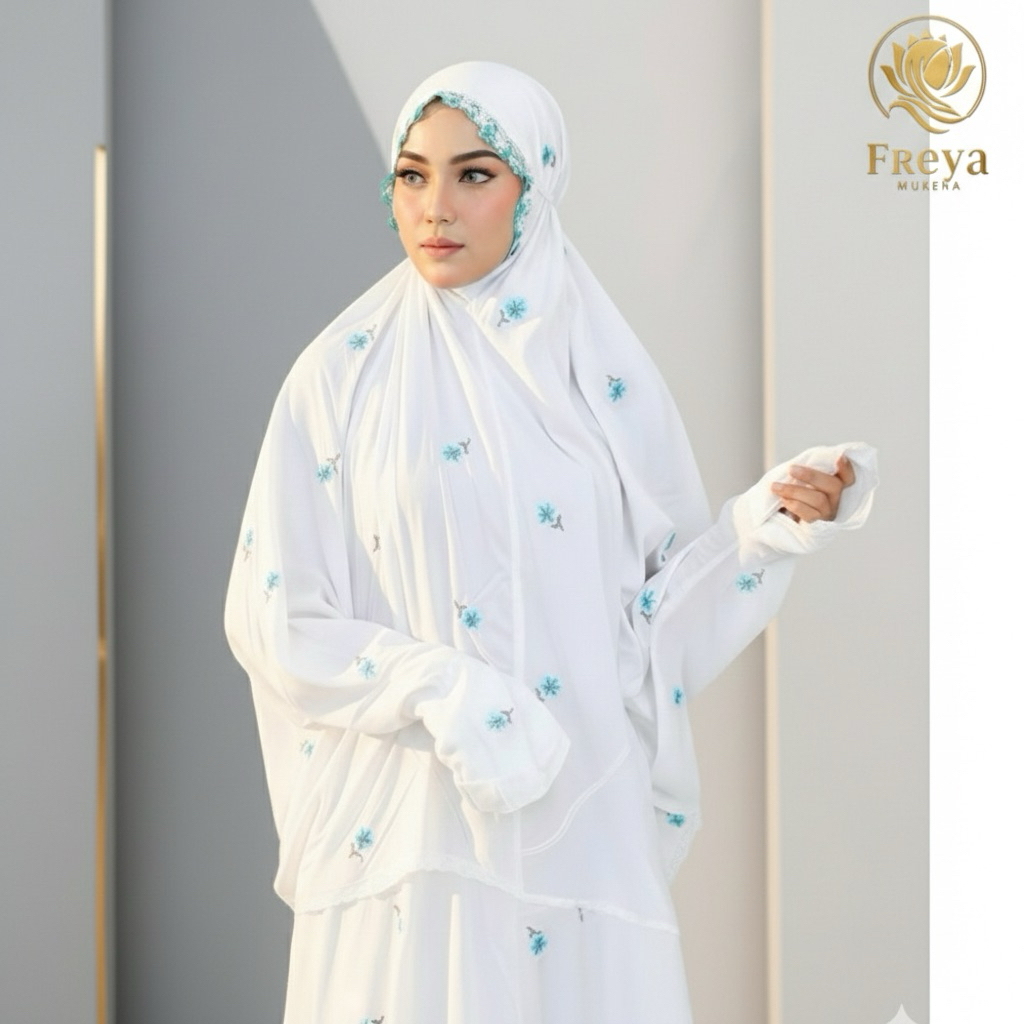 MUKENA TERUSAN PANJANG SERIAN DAHI TANPA KARET DG BORDIR MOTIF SERIBU BUNGA | MUKENAH DEWASA REMAJA 