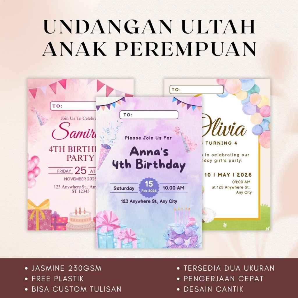Undangan Ulang Tahun Anak Perempuan Custom | Birthday Card | Ultah Anak | Kartu Undangan
