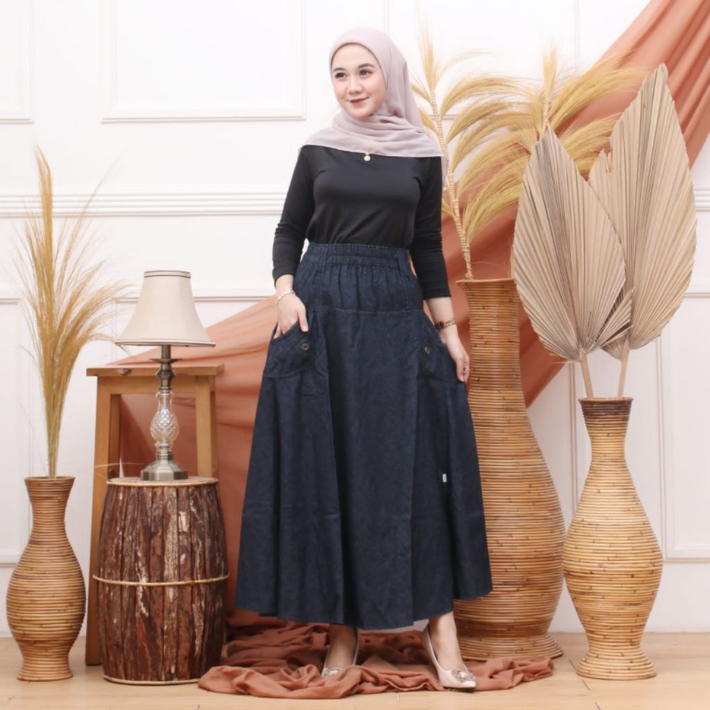Rok Jeans Payung / Rok Jeans Panjang / Rok Jeans Lebar / Rok Jeans Premium