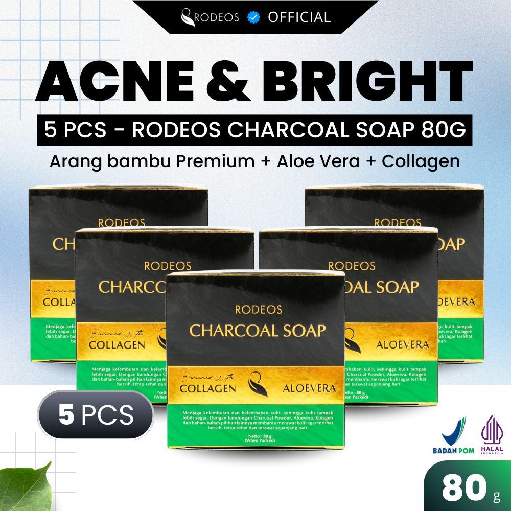 [ORIGINAL] 5 PCS RODEOS Charcoal Soap 80g UKURAN JUMBO - Facial Wash Sabun Cuci Muka Brightening Soa