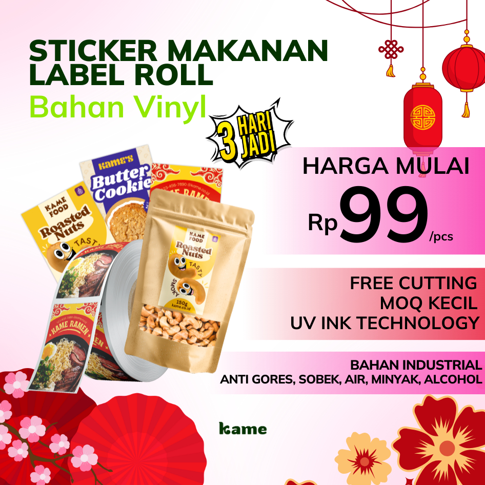 Cetak Stiker Label Roll UV INK Makanan | Stiker Roll Custom Anti Air | Stiker Cutting Kiss Cut | Sti