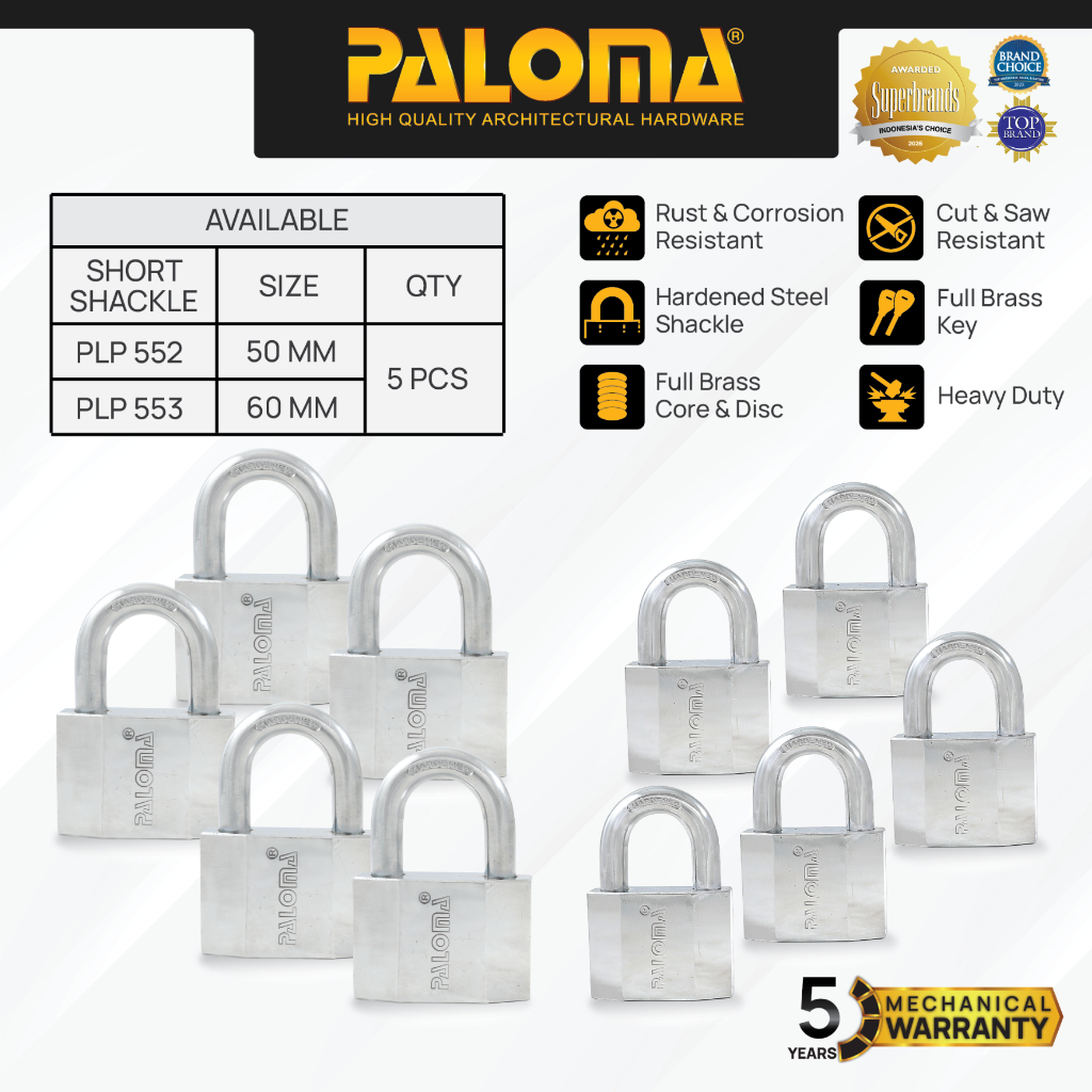 PALOMA Gembok Padlock Pagar Gerbang Loker Gembok Kunci Pendek Short Shackle Steel Baja Chrome Krom S