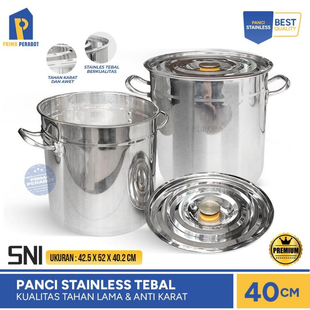 Panci Stock Pot Eropa 40 cm Stainless Tebal Panci Langseng 48 Liter Besar