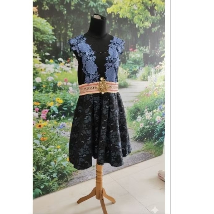 dress wanita biru etnik dg kombinasi brokat