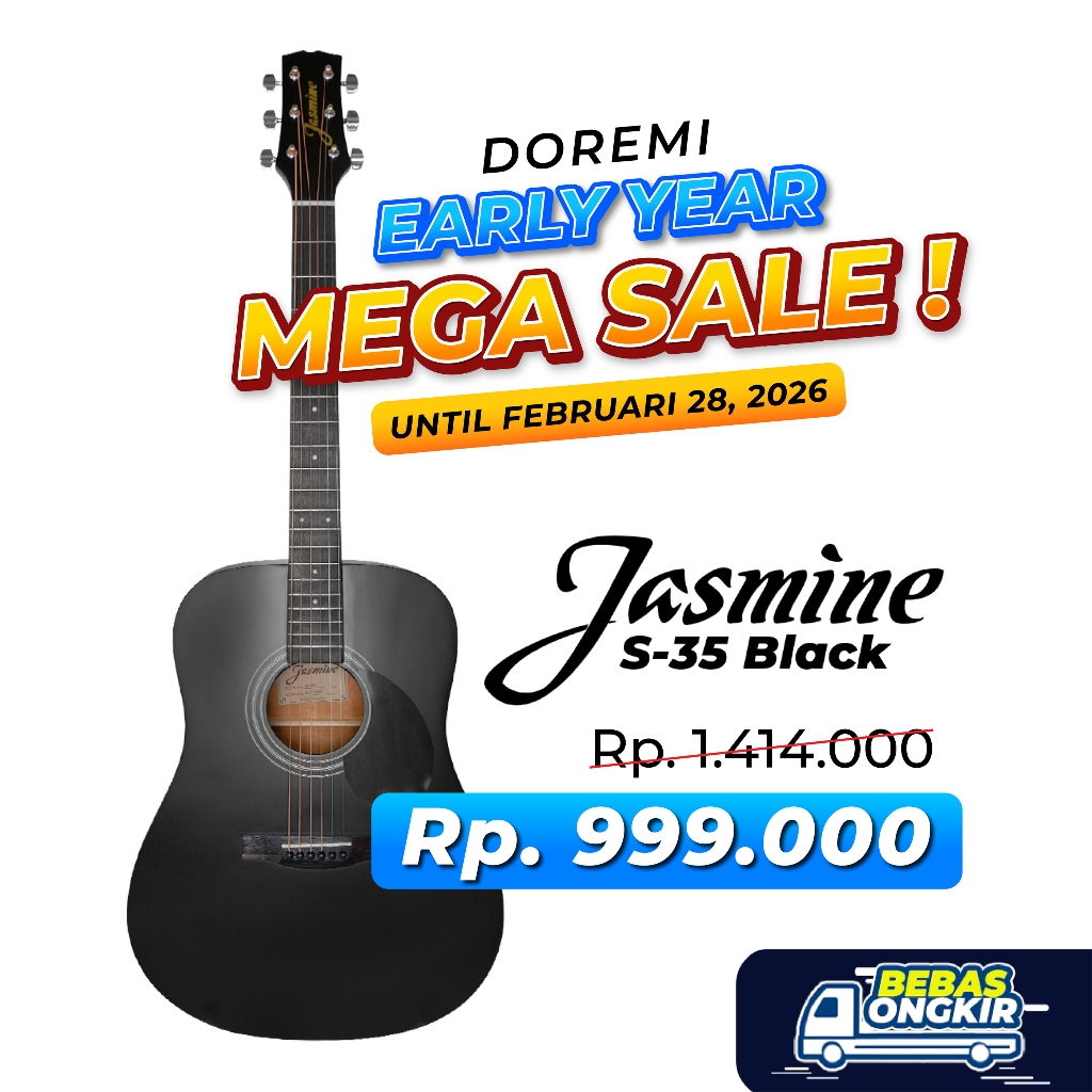 Gitar Akustik Dreadnought Jasmine S35 / S-35 / S 35 / Dreadnought Body 41" Spruce Ply Top Satin / Ma