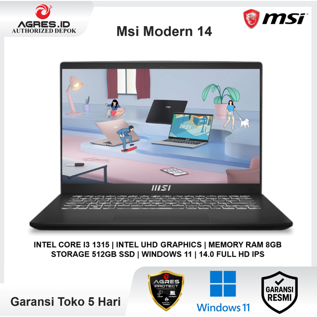 Laptop MSI Modern 14 I3 1315 8GB 512GB Win 11 14.0 Full HD BLIT IPS