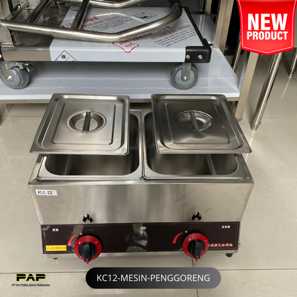 Mesin Penggoreng Deep Fryer Gas 2 Tungku Stainless Kapasitas 8+8 liter Perlengkapan Dapur MBG KC12