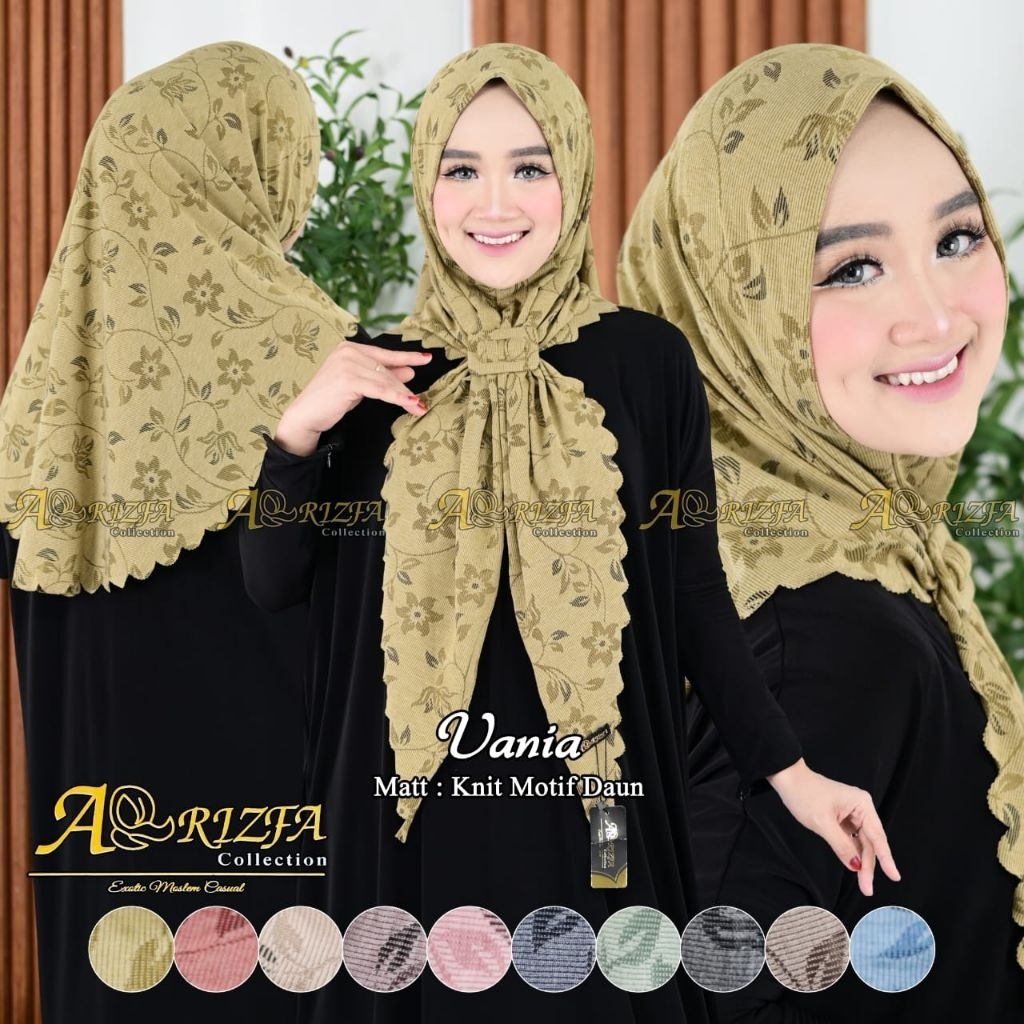 (AR-RIZFA) VANIA•hijab segitiga instan motif•hijab knit motif daun•jilbab segitiga motif•kerudung se