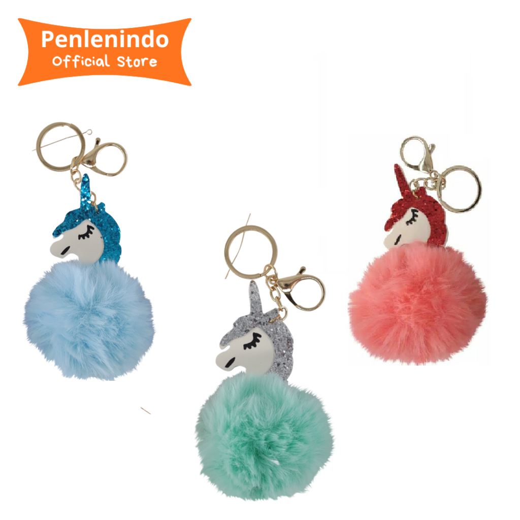 Standard - Funzzy Unicorn Key Chain (Gantungan Kunci, Pom Pom Gantungan di Tas / Tempat Pensil)