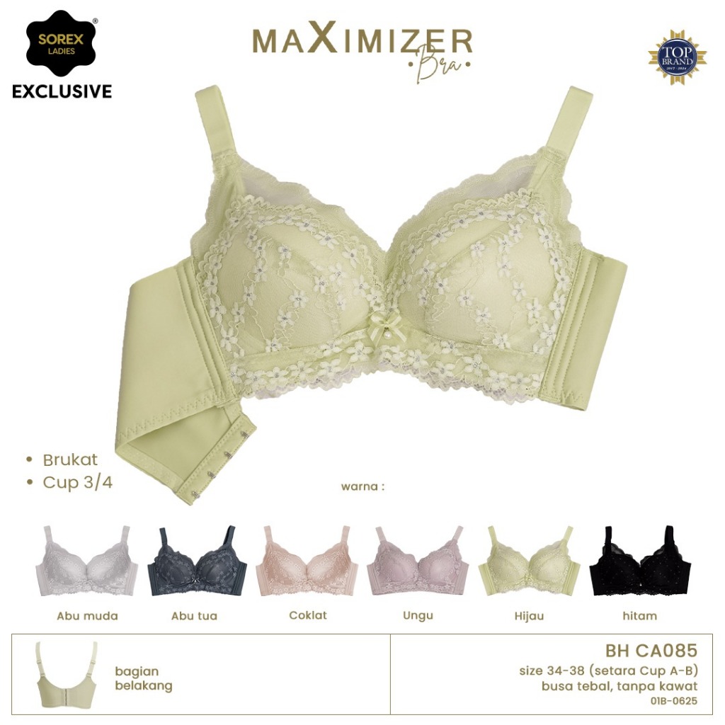 SOREX BRA BH CA 085 Tanpa Kawat Busa Tebal Kait 4 (Cup A-B)