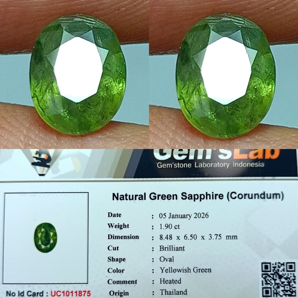 natural green sapphire (corundum) heated memo GLI