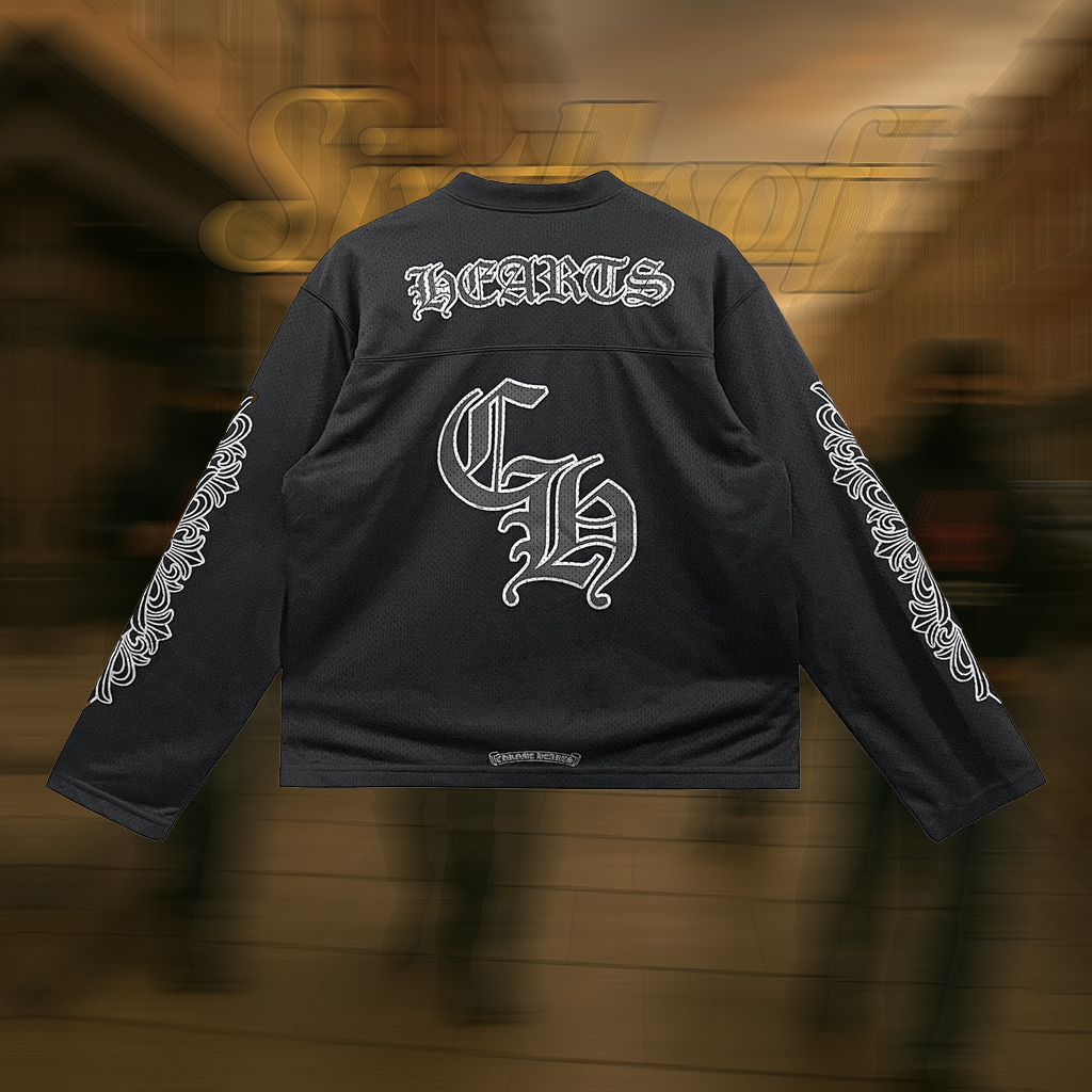 Mesh Ice Hockey LS Jersey & Pants - Black/White Text - CHRM HRTS