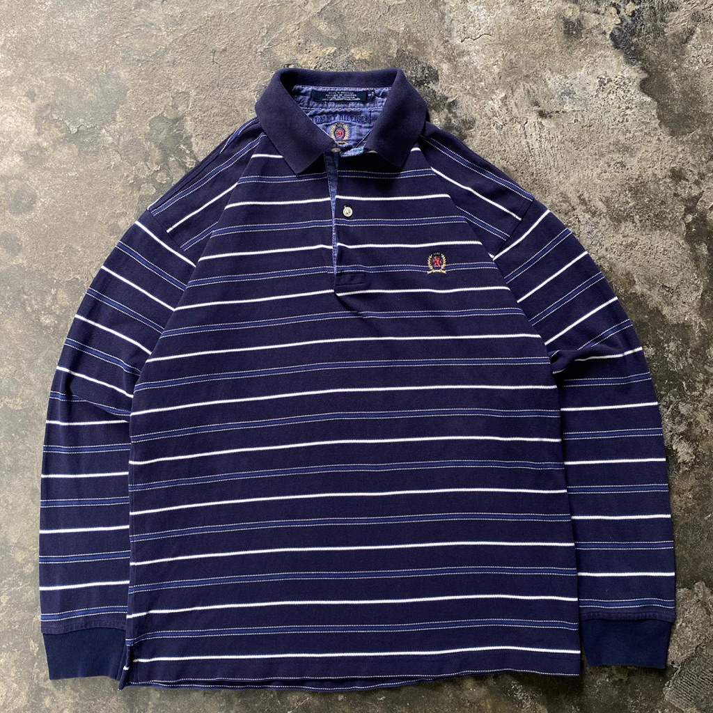 Tommy Hilfiger Striped Long Sleeve Polo Shirt scnd prlvd original polo shirt navy