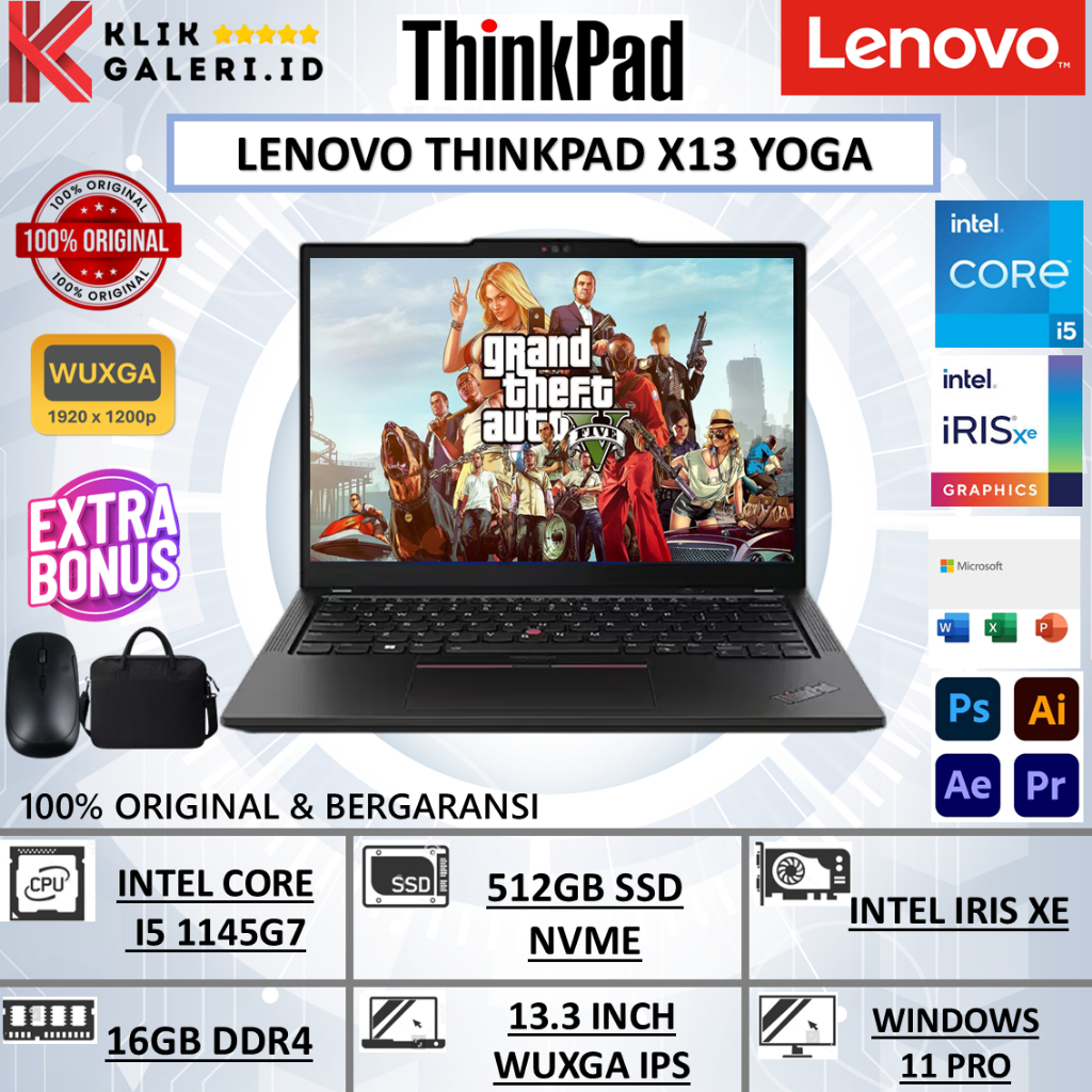 Laptop Lenovo Baru Thinkpad X13 Core i5 1145G7 Ram 16GB 512GB SSD 13.3inch Windows 11 Original